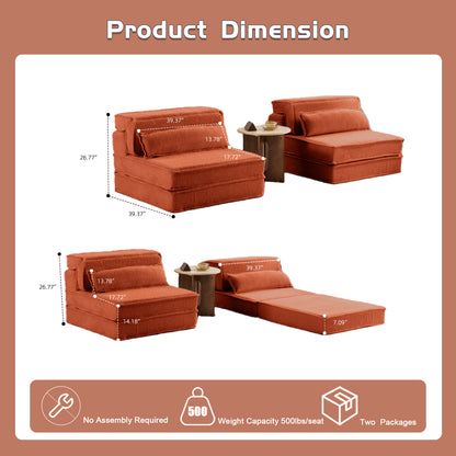 Kompressions-Mahjong-Sofa, umklappbares Boden-Sofabett, DIY knochenloses modulares Sektionssofa, keine Montage erforderlich, Kreisförmiger Fleece-Stoff, überdimensioniertes 2-Sitzer-Sofa mit 2 Kissen, Orange