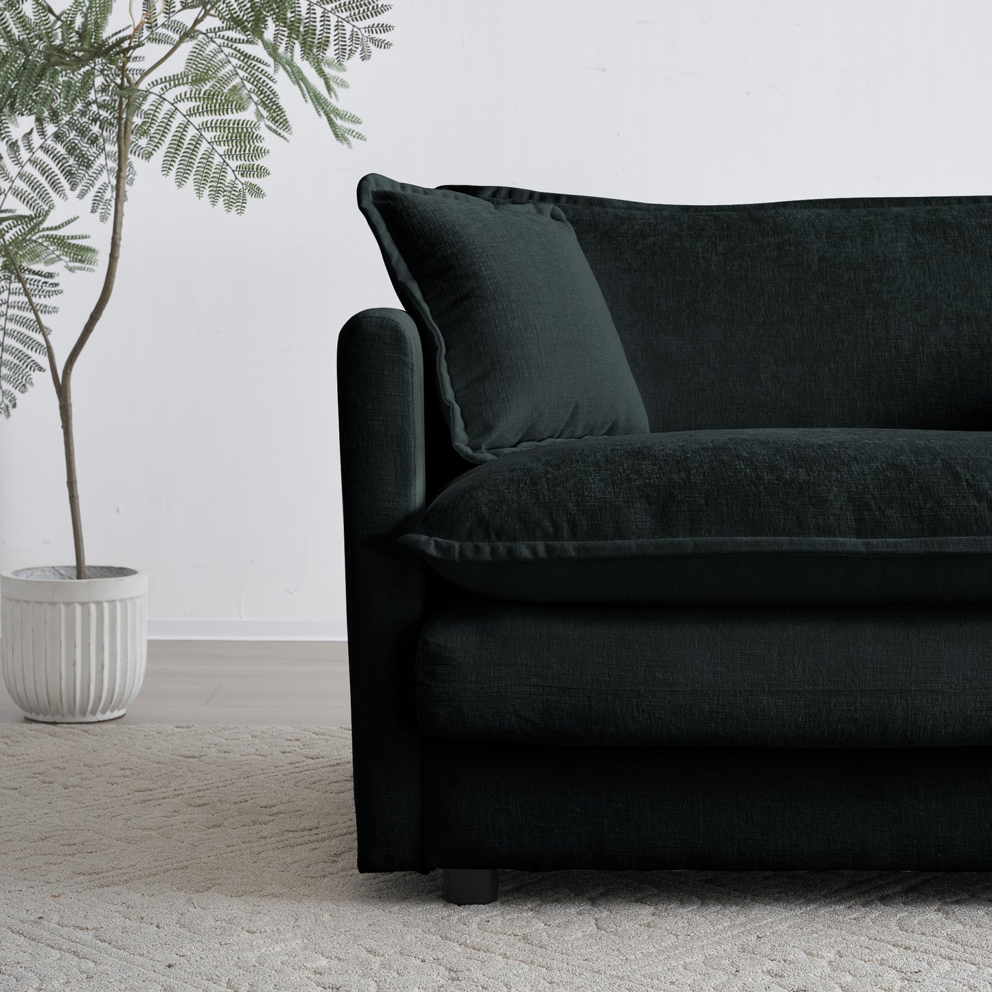 Modern Fabric Loveseat Sofa Couch For Living Room, Upholstered Large Size Deep Seat 2-Seat Sofa With 4 Pillows