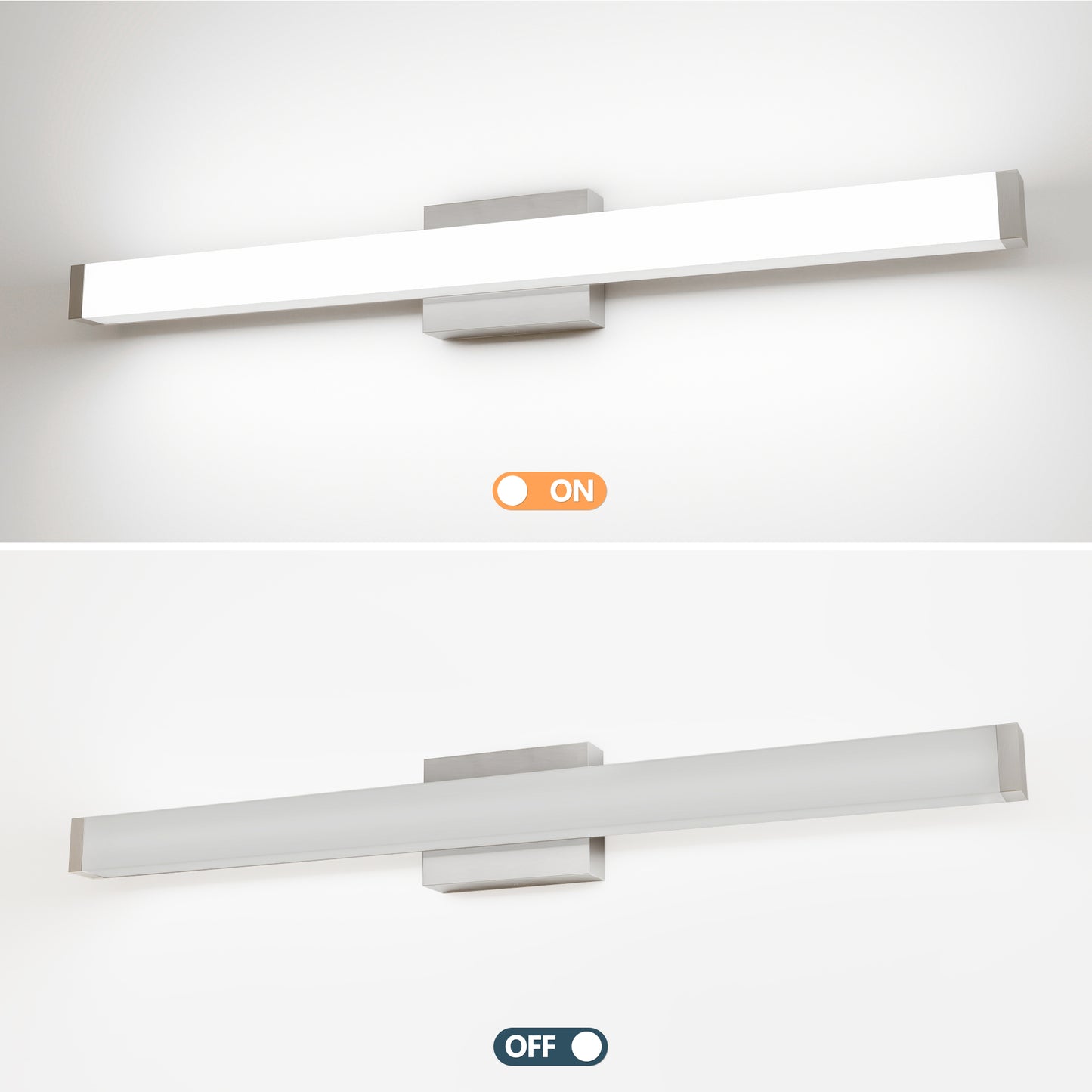 Badezimmer-Spiegelablageleuchte gebürstetes Nickel quadratisch LED 33 Zoll 18 W 6000 K kühles Weißes Licht Wandleuchte über dem Spiegel