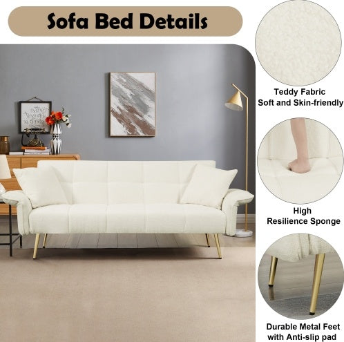 70.1 Futon-Sofabett, Umwandelbares Doppelsofabett mit Klappbaren Armlehnen für Wohnzimmer und kleine Räume