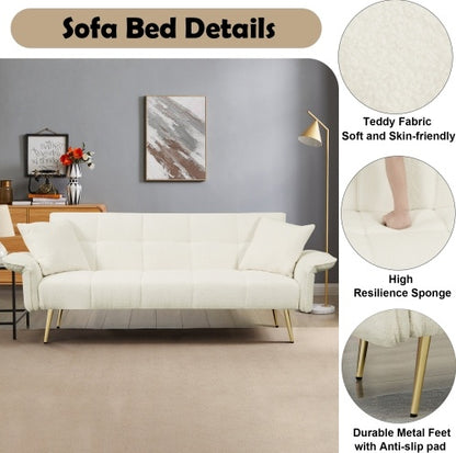 70.1 Futon-Sofabett, Umwandelbares Doppelsofabett mit Klappbaren Armlehnen für Wohnzimmer und kleine Räume