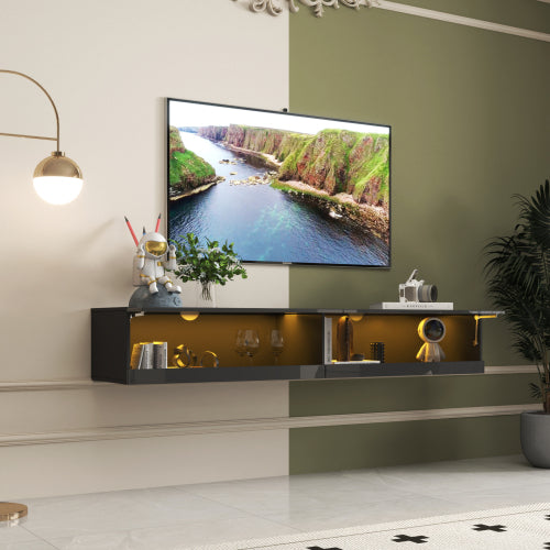Wall Mounted TV Stand LED Charging Station Living Room