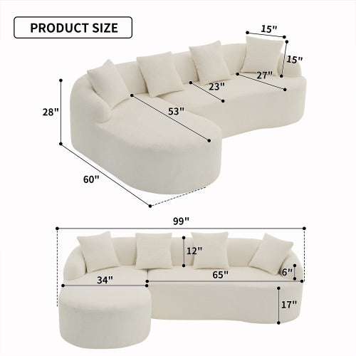 LY-022 Graue Kompressionssofa, Kombination aus Chaise Longue und 3-Sitzer, Holzmaserung-Chenille-Stoff, Voll-Schwamm-Kompressionssofa, kombinierte Sofa mit 4 Kissen für Wohnzimmer-Möbel in der Wohnung
