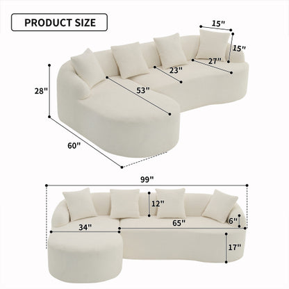 LY-022 Graue Kompressionssofa, Kombination aus Chaise Longue und 3-Sitzer, Holzmaserung-Chenille-Stoff, Voll-Schwamm-Kompressionssofa, kombinierte Sofa mit 4 Kissen für Wohnzimmer-Möbel in der Wohnung