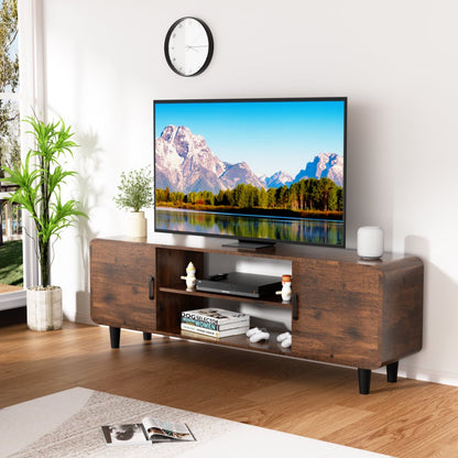 TV-Ständer für 55-Zoll-Fernseher, Medienmöbel mit Stauraumschränken, Tür mit weichem Scharnier und Griff, Medientisch für Wohnzimmer und Schlafzimmer, rustikal braun