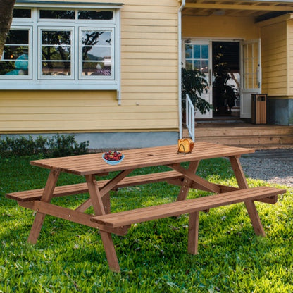 8-Person-Brauner Holztisch für Picknick, Outdoor-Camping-Esstisch mit 2 Sitzen, Garten, DIY mit 2 integrierten Bänken, Tragfähigkeit 2220 lb