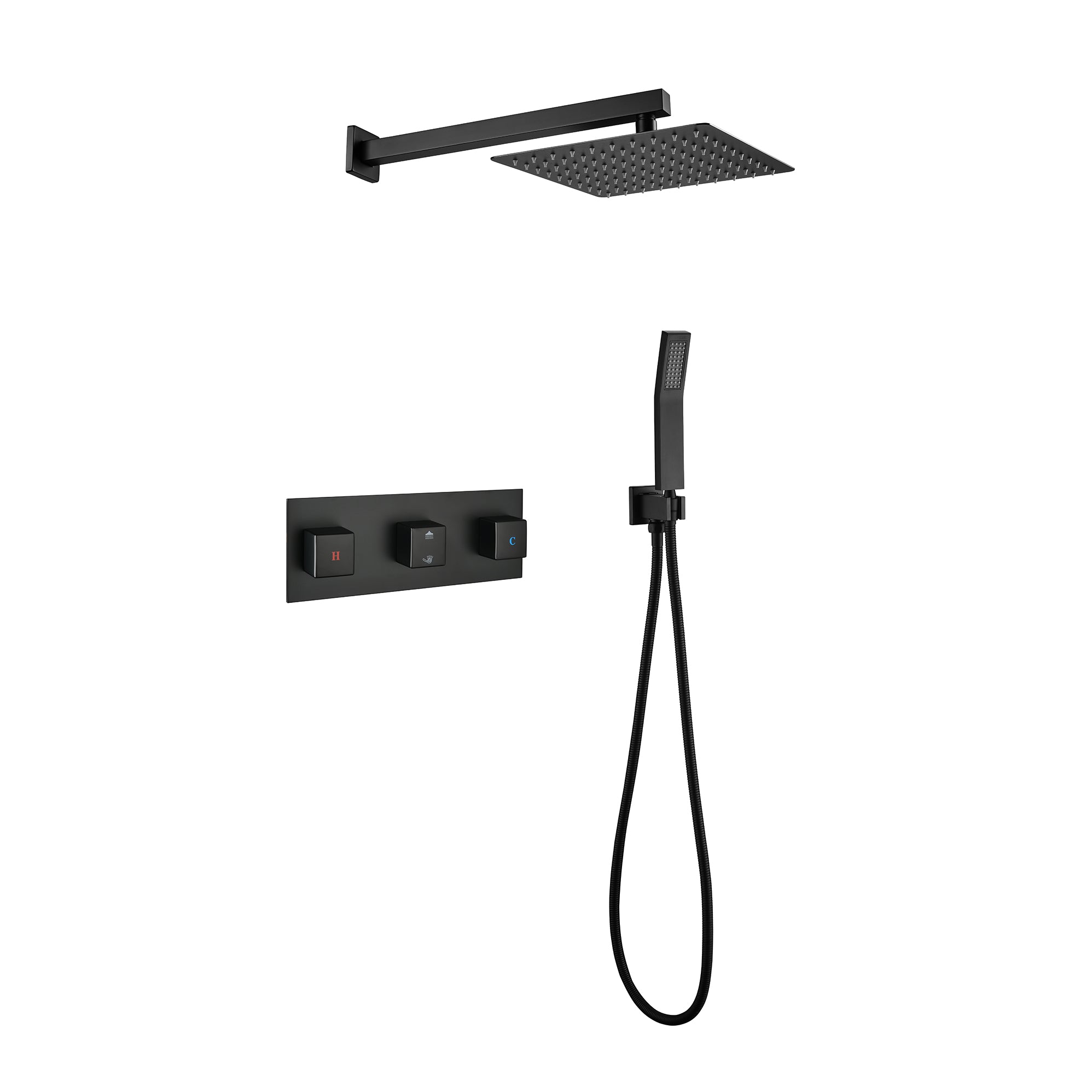 Matte Black Shower Faucet 10-Inch Handheld Spray