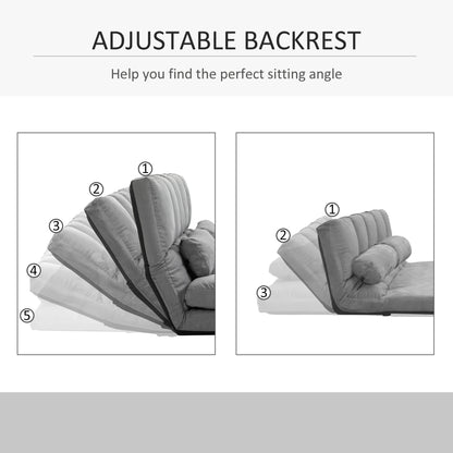 Folding Upholstered Couch Bed Gray Convertible Floor Sofa Chair Metal Frame Pillows