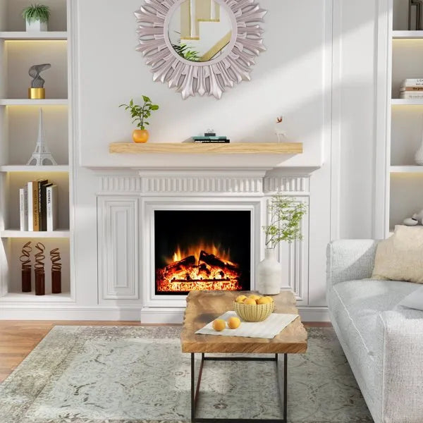 Kamin-Sims, 60" Holz-Schwimmregal für Kamin, Wandmontiertes Handgefertigtes Holzregal, Sims über dem Kamin mit Aufgewerteten Harz-Endkappen, 60" B x 8" T x 3" H, Gealtertes Eichenholz