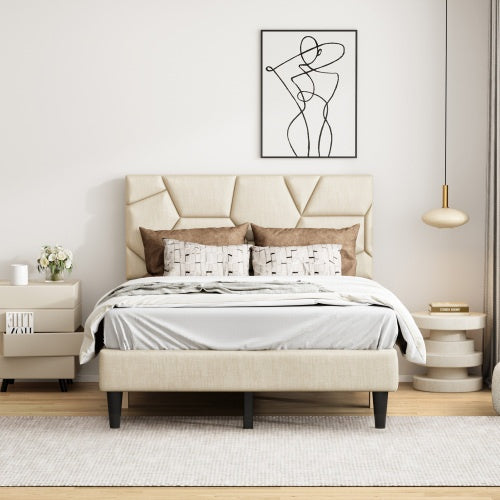 Bettgestell für Doppelbett, Leinen-Speicher-Kopfteil, stark und stabil, geräuschlos, kein Federkern nötig, einfach zu montieren