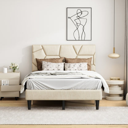 Bettgestell für Doppelbett, Leinen-Speicher-Kopfteil, stark und stabil, geräuschlos, kein Federkern nötig, einfach zu montieren