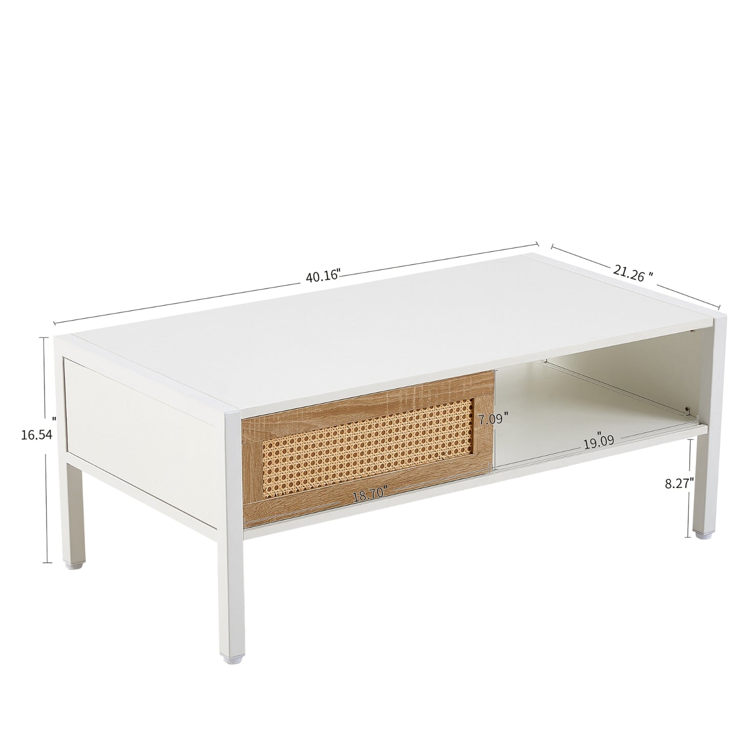 40,16 Couchtisch aus Rattan mit Schiebetür, Metallbeine - Modernes Wohnzimmer
