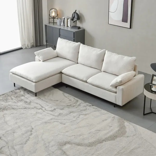 L-förmiges Leinen-Sofasofa mit rechter Chaise, Wohnzimmer, Schlafzimmer, Büro.