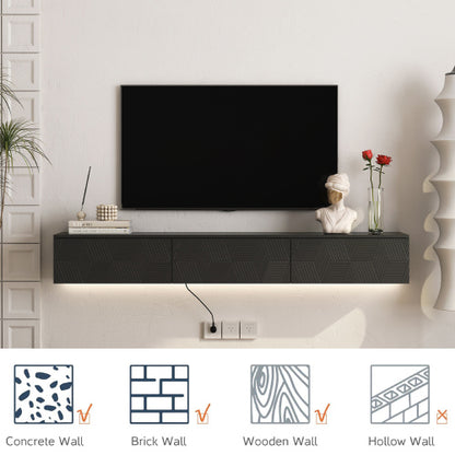 Floating TV Stand Wall Mounted With 16 Color LEDs,Modern TV Stand, Floating TV Cabinet Entertainment Center For 55 60 65 Inch TV,Black
