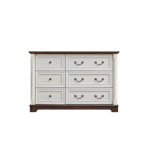 Landhaus-Stil 6-Schubladen-Kommode mit Sockel, Holzschnitzerei rustikale Schubladenkommode, Aufbewahrungskommode für Schlafzimmer, Wohnzimmer, schön robust und langlebig