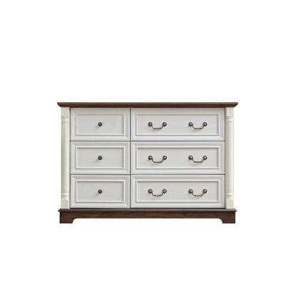 Landhaus-Stil 6-Schubladen-Kommode mit Sockel, Holzschnitzerei rustikale Schubladenkommode, Aufbewahrungskommode für Schlafzimmer, Wohnzimmer, schön robust und langlebig