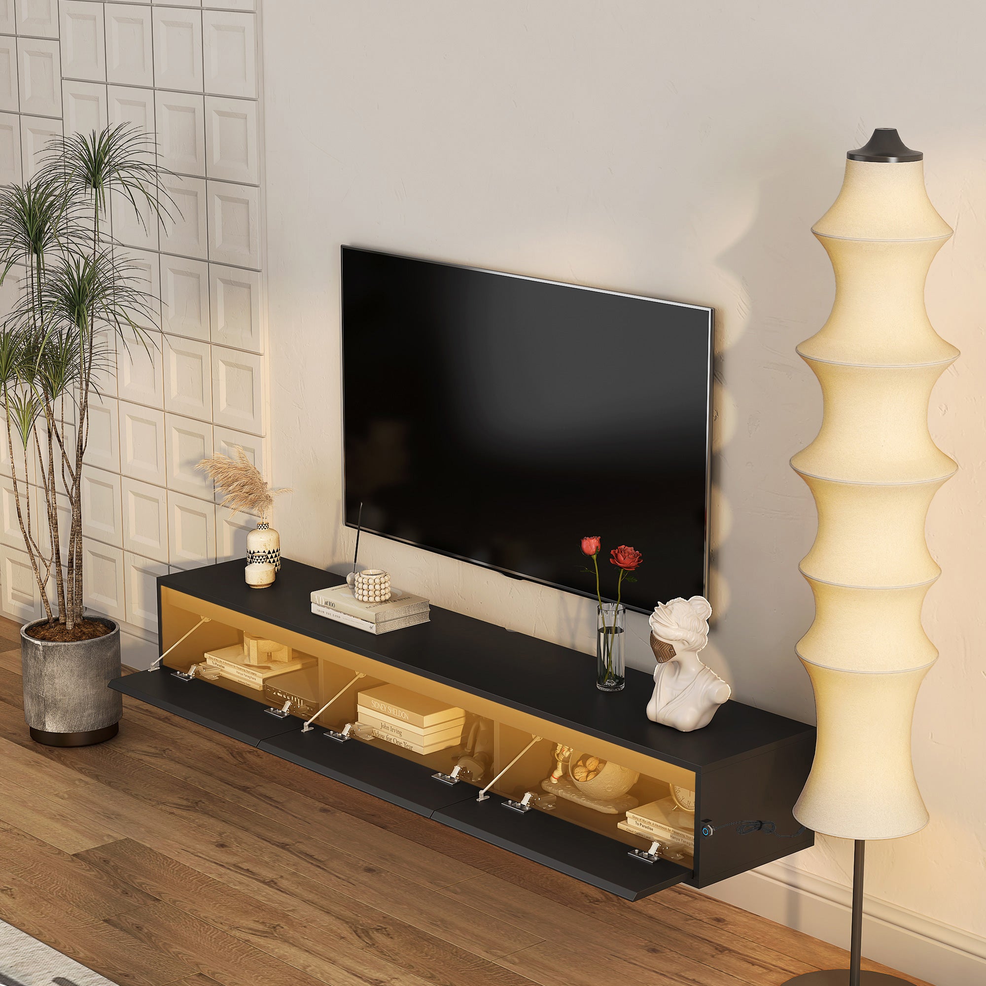 Black LED Wall TV Stand