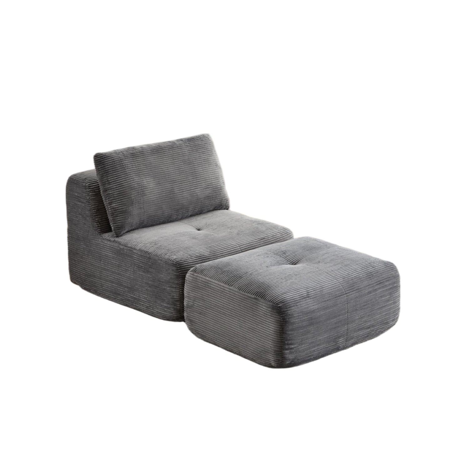 Modern Memory Foam Compressed Sofa,Single Chaise Longue For Living Room,Pet-Friendly Cloud Modular Sectional Sofa,Corduroy Fabric,Movable Ottoman,No Assembly Required,Grey