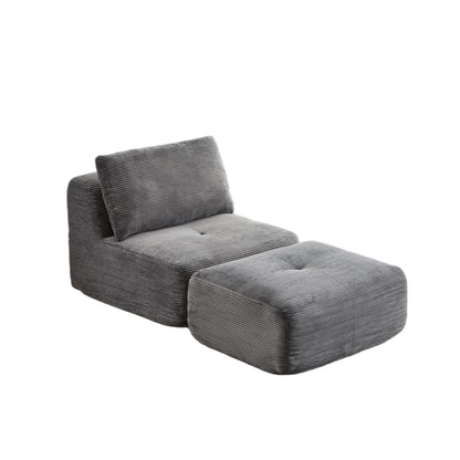 Modern Memory Foam Compressed Sofa,Single Chaise Longue For Living Room,Pet-Friendly Cloud Modular Sectional Sofa,Corduroy Fabric,Movable Ottoman,No Assembly Required,Grey