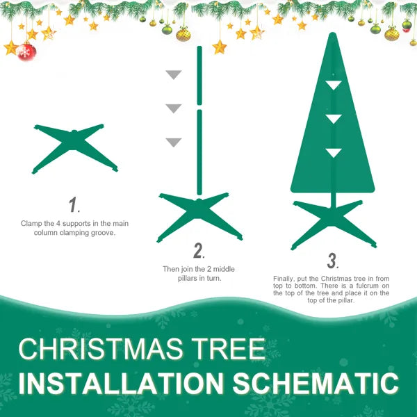 6FT Roter Aufstell-Weihnachtsbaum mit 150 warmweißen LED-Lichtern, Zubehör enthalten – 4 Bänder, Schleife, Blumen, Schneeflocken, Kiefernzapfen & Kugeln – Einfache Montage & platzsparende Weihnachtsdekoration