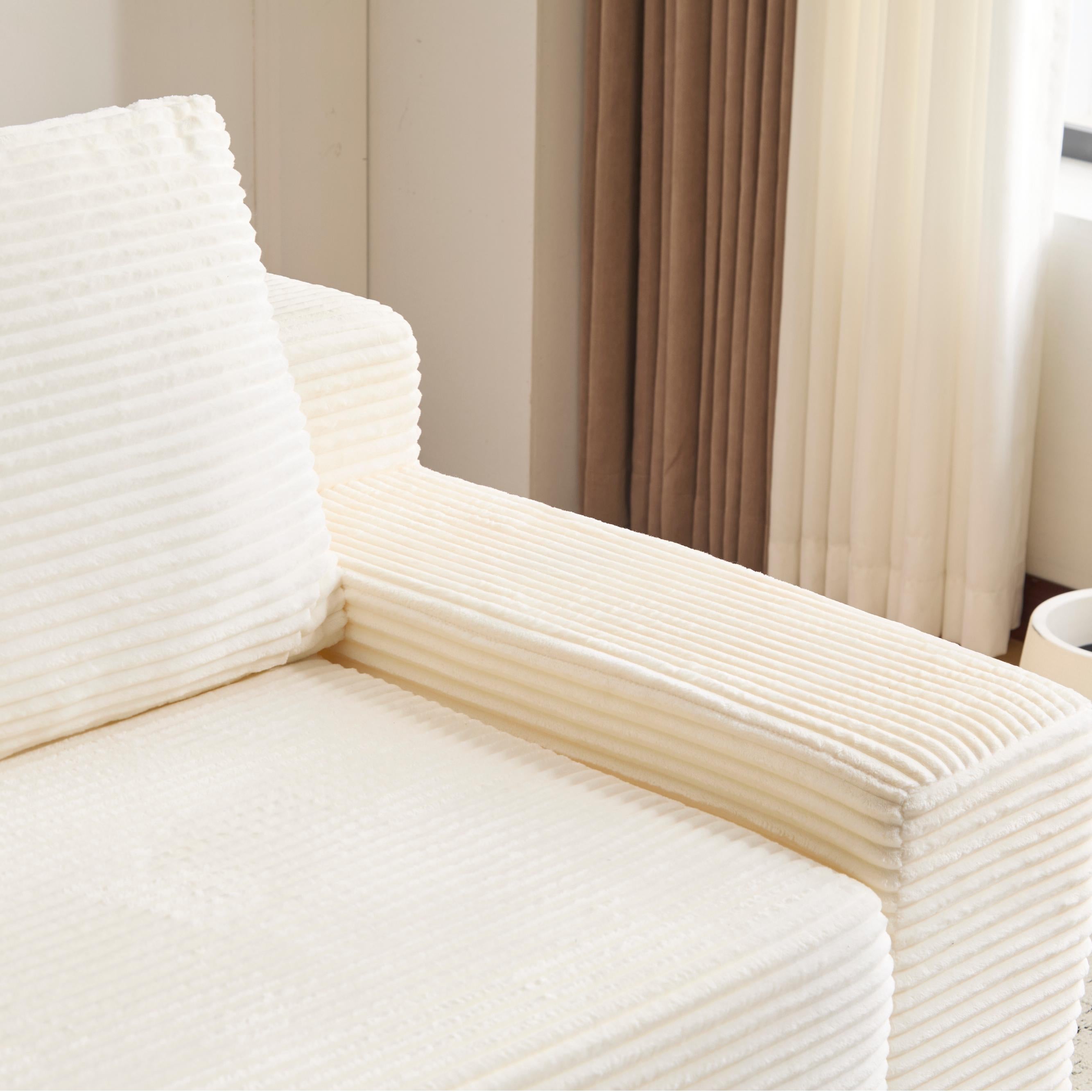 White Corduroy Loveseat Sofa Reversible Cushions