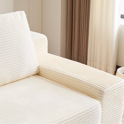 Zweisitzer-Sofa, Bequemes Sofa-Bett mit tiefer Sitzfläche, Modernes kleines Cord-Sofa für Wohnzimmer und Schlafzimmer, Umkehrbare Sitzkissen mit Kissen, Keine Montage erforderlich, Weiß