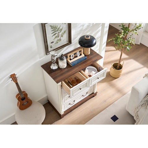 Landhaus-Stil 5-Schubladen-Kommode mit Basis, Holzschnitzerei rustikale Schubladenschrank, Aufbewahrungskommode für Schlafzimmer, Wohnzimmer, schön robust und langlebig
