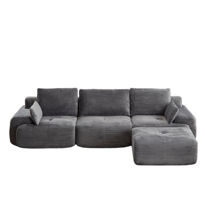 Moderne Kompressions-Matratzen-Sofa, Große Ecksofas für das Wohnzimmer, Haustierfreundliches Wolkenmodulares Ecksofa, Kordstoff, Extra Tiefes Zweiersofa, Keine Montage erforderlich, GRAU