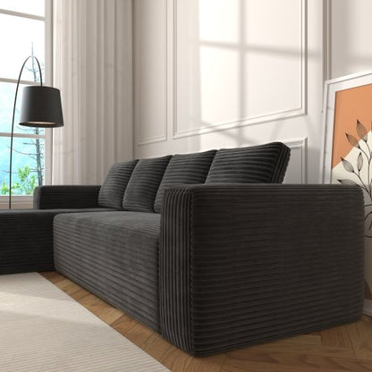 Cloud-Sofagarnitur mit L-förmiger Chaise, Moderne modulare Sitzbank mit tiefer Sitzfläche, Bezogene Sofas mit rechtsgerichteter Chaise für Wohnzimmer und Schlafzimmer, Keine Montage erforderlich, Schwarzer Plüsch-Cordstoff