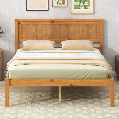 Bettgestell mit Kopfteil, Holzlamellenunterstützung, Kein Lattenrost erforderlich, Doppelbett, Eiche