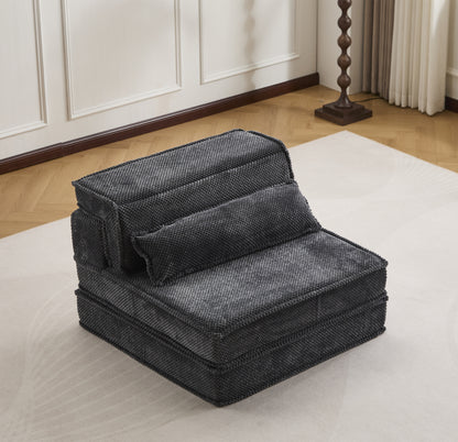 Kompressions-Mahjong-Sofa, umklappbares Boden-Sofabett, DIY knochenloses modulares Sektionssofa, keine Montage erforderlich, Kreis-Fleece-Stoff, überdimensioniertes Einzelsofa mit 1 Kissen, Dunkelgrau