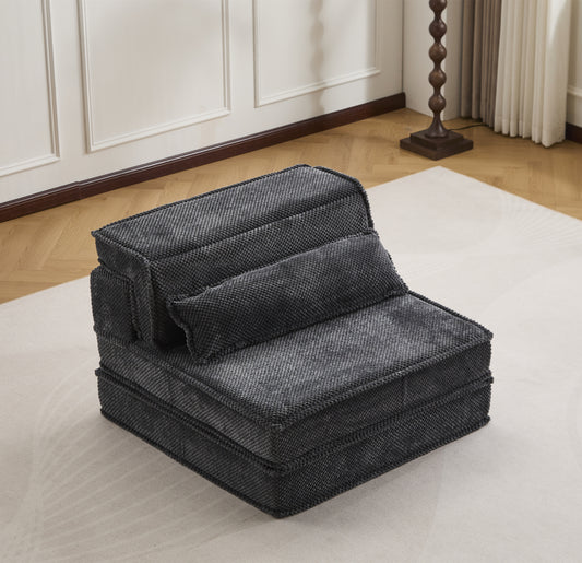 Kompressions-Mahjong-Sofa, umklappbares Boden-Sofabett, DIY knochenloses modulares Sektionssofa, keine Montage erforderlich, Kreis-Fleece-Stoff, überdimensioniertes Einzelsofa mit 1 Kissen, Dunkelgrau