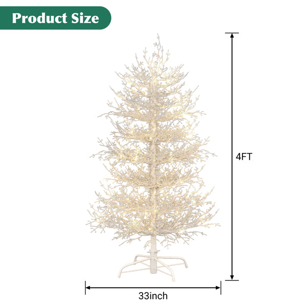 4FT Vorbeleuchteter Aspen-Fir-Künstlicher Weihnachtsbaum, Scharnierter Weihnachtsbaum mit 280 Schnee-bestäubten Astspitzen, 230 Warmweißen LED-Lichtern, Feiertags-Korallen-Weihnachtsbaum für Zuhause und Party
