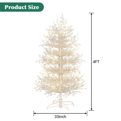 4FT Vorbeleuchteter Aspen-Fir-Künstlicher Weihnachtsbaum, Scharnierter Weihnachtsbaum mit 280 Schnee-bestäubten Astspitzen, 230 Warmweißen LED-Lichtern, Feiertags-Korallen-Weihnachtsbaum für Zuhause und Party