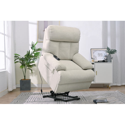 Überdimensionierter Power-Lift-Sessel für Senioren, Elektrischer Stoff-Sessel für Ältere, Heimkino-Sitzmöbel, Ausklappbarer Sofa-Sessel mit Fernbedienung, Seitentasche, Geräumiger Sitz in Hellgrau