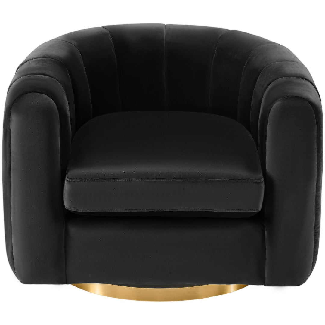 Ein einssitziges, rotierendes Sofa, bezogen mit Samtstoff