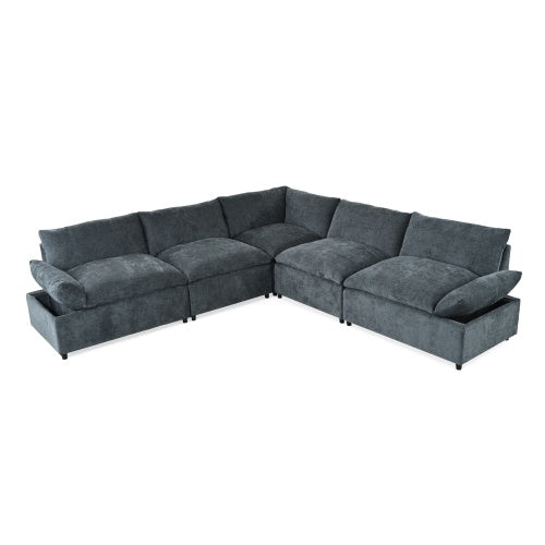 115.5 Modulares Ecksofa in Tiefgrau mit langlebiger Polyesterbezug, plüschigen Kissen, versteckten Stauraumfächern und vielseitigem Design für Wohnzimmer, Lounge oder Büro