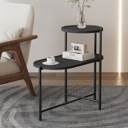 Runder Couchtisch mit Stauraumtablett 2-stufiges ovales Beistelltisch Holz kleiner Beistelltisch für das Wohnzimmer