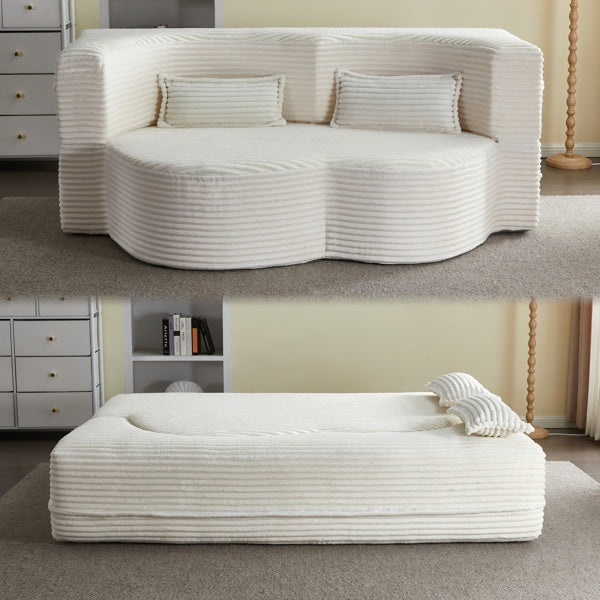 Moderne Boden-Sofa mit 2 Kissen, umklappbares Plüsch-Cord-Sofa-Bett, Vollgröße faltbares Matratze für das Wohnzimmer, Gästebett, keine Montage erforderlich, Beige