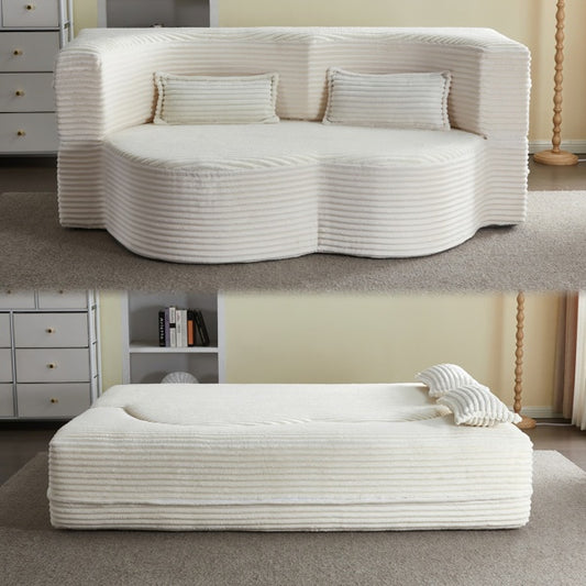 Moderne Boden-Sofa mit 2 Kissen, umklappbares Plüsch-Cord-Sofa-Bett, Vollgröße faltbares Matratze für das Wohnzimmer, Gästebett, keine Montage erforderlich, Beige