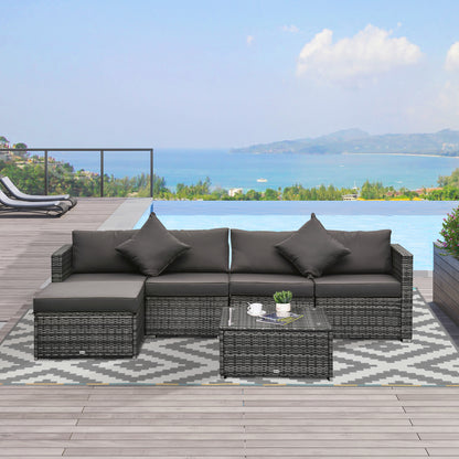 6-teiliges Terrassenmöbel-Set Outdoor-Gesprächsset Ganzjährig wetterbeständiges PE-Modulsofa-Set mit Hocker