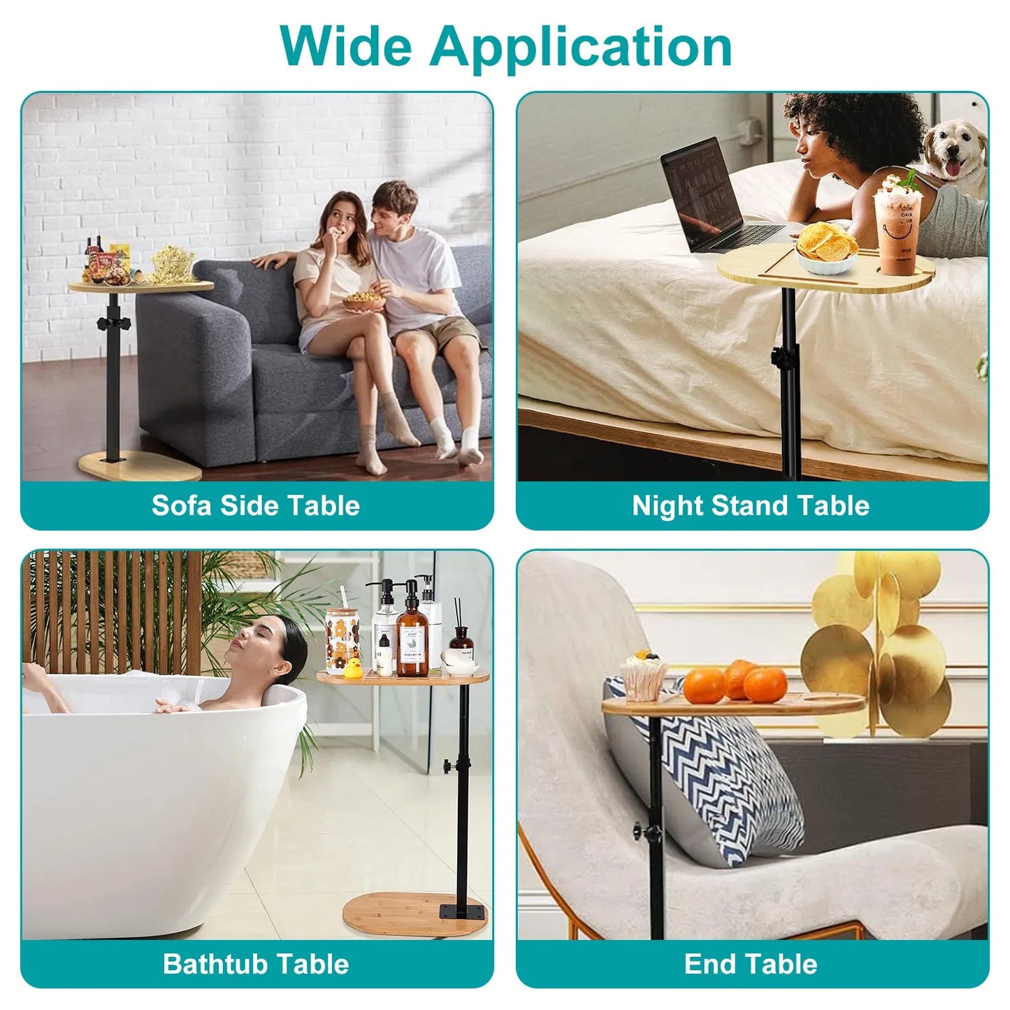 Badewannen-Tablett-Tisch, Anhebbarer freistehender Bambus-Badewannen-Tablett-Halter für Wanne an der Wand, Badetisch-Tablett Wannenregal Badezimmersortierungsregal für luxuriöses Spa, Bade-Home-Spa-Badewannen-Zubehör