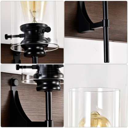 3-Lichtiges mattschwarzes Holzfarbenes Badezimmerleuchten-Set, moderne Waschtischleuchten mit Glasschirm, vintage Badezimmerleuchte über dem Spiegel Wandlichter für Küche, Esszimmer, Schlafzimmer, Flur