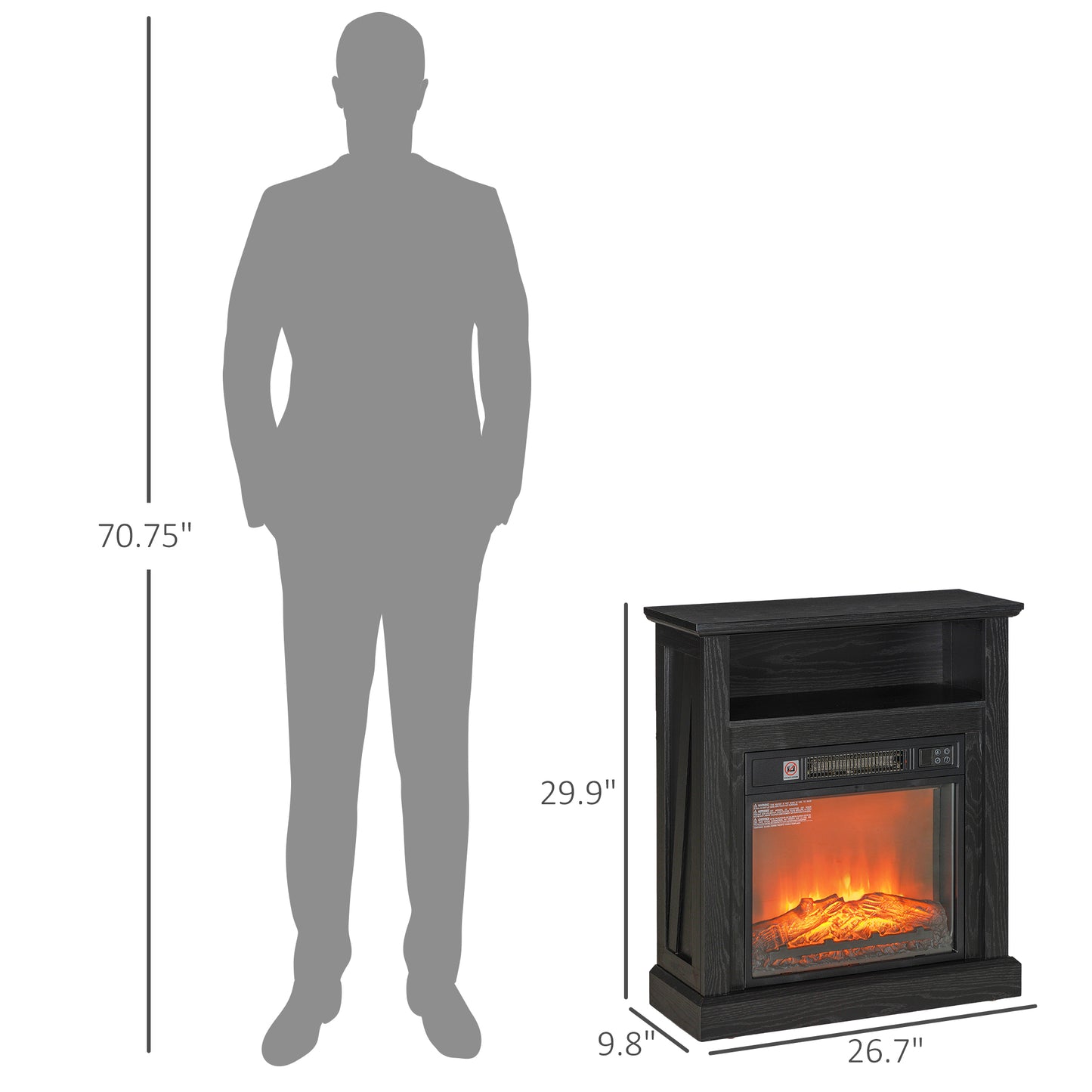 27" freistehender elektrischer Kamin mit Sims