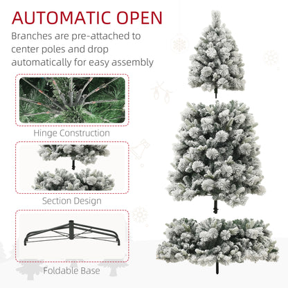 HOMCOM 2 m vorbeleuchteter künstlicher Weihnachtsbaum mit 350 klaren Lichtern und 1107 Ästen, schneebeflockter Weihnachtsbaum mit Metallständer, klappbarer Weihnachtsbaum für Zuhause, Büro und Feiertage, Grün
