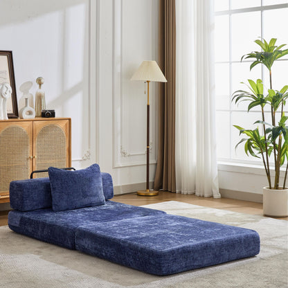 Kompressions-Sofa, Umklappbares Boden-Sofa-Bett mit feststehendem Formrahmen, Einzelner Sitzplatz ohne Knochen modularer Sektionssofa, Keine Montage erforderlich, Chenille-Stoff, für Wohnzimmer und Schlafzimmer, Dunkelblau