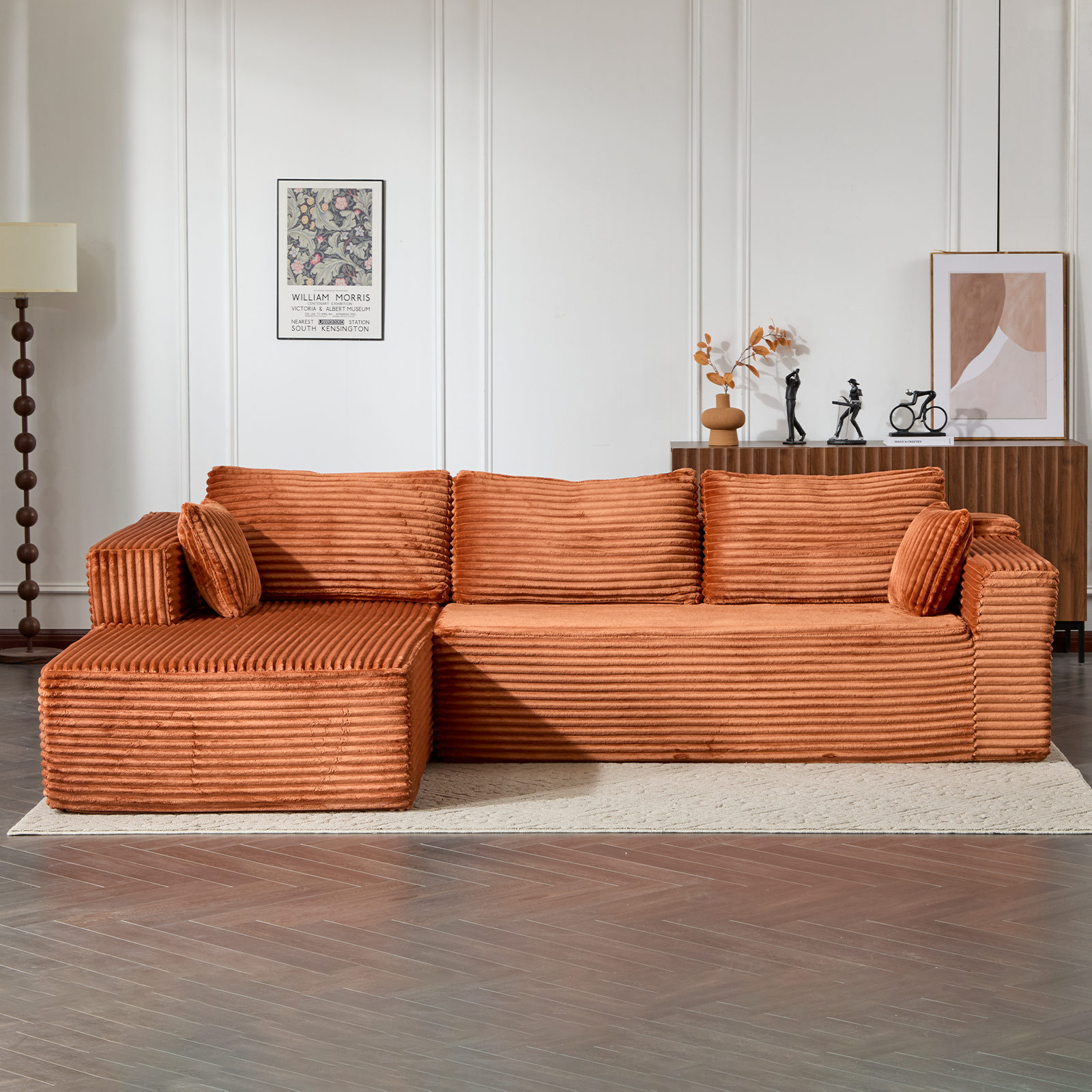 Brown Corduroy Sectional Sofa Modular Deep Seat