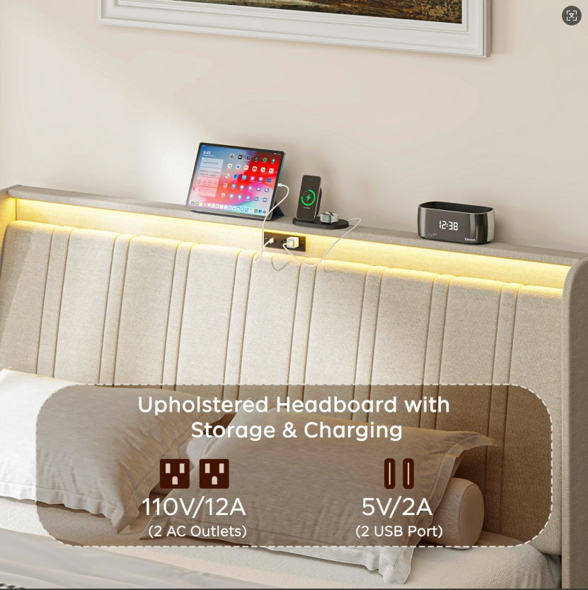 Upholstered Fabric Platform Bed
