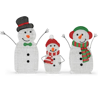 3-teiliges beleuchtetes Schneemann-Familien-Dekor - 95 warme weiße LEDs, Metall+Gefäß, 30,5"/25,5"/20,5" Größen (Mehrfarbig)