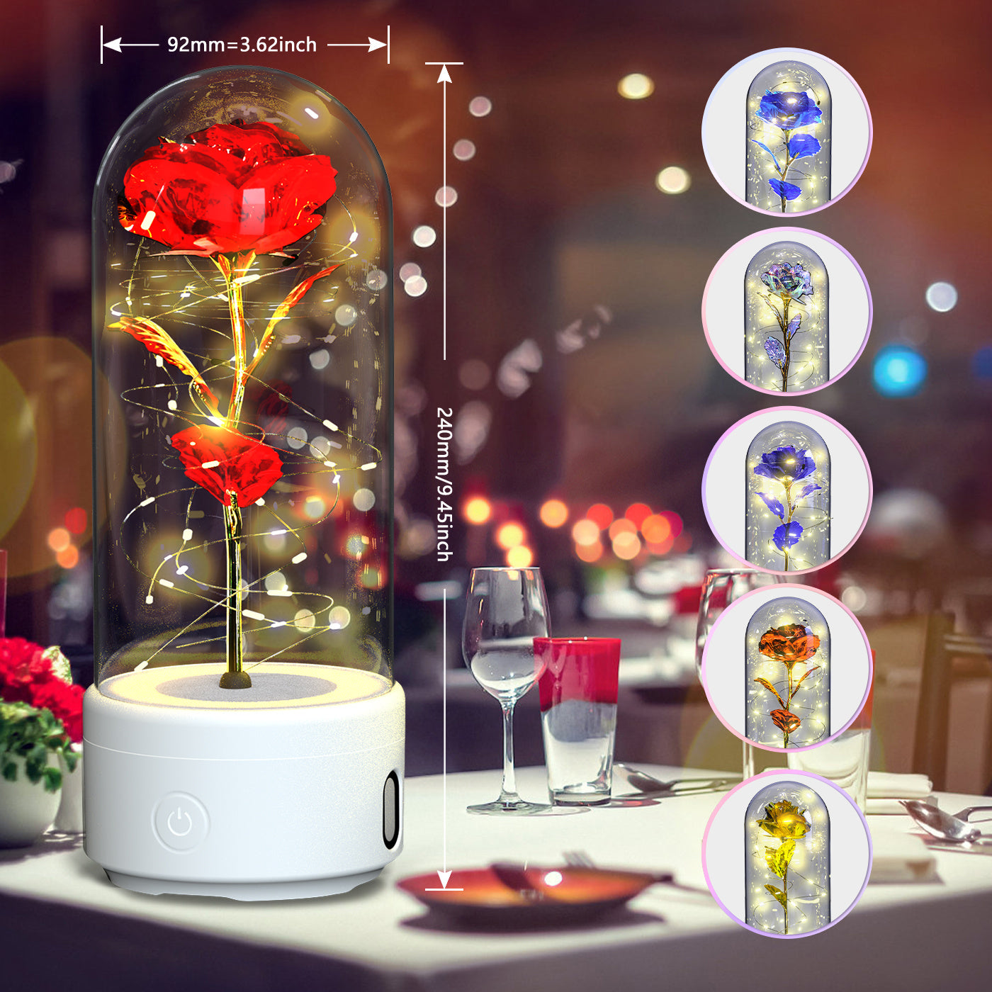 Kreatives 2-in-1 Rosenblumen-LED-Licht und Bluetooth-kompatibler Lautsprecher Valentinstag-Geschenk Rosenleuchtendes Nachtlicht-Ornament mit Glasabdeckung